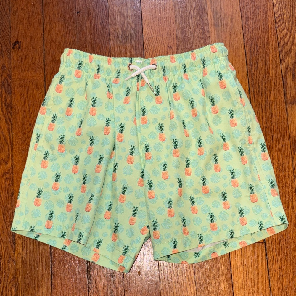 Bermies Boys Green & Orange Pineapple Swim Trunks Size 10